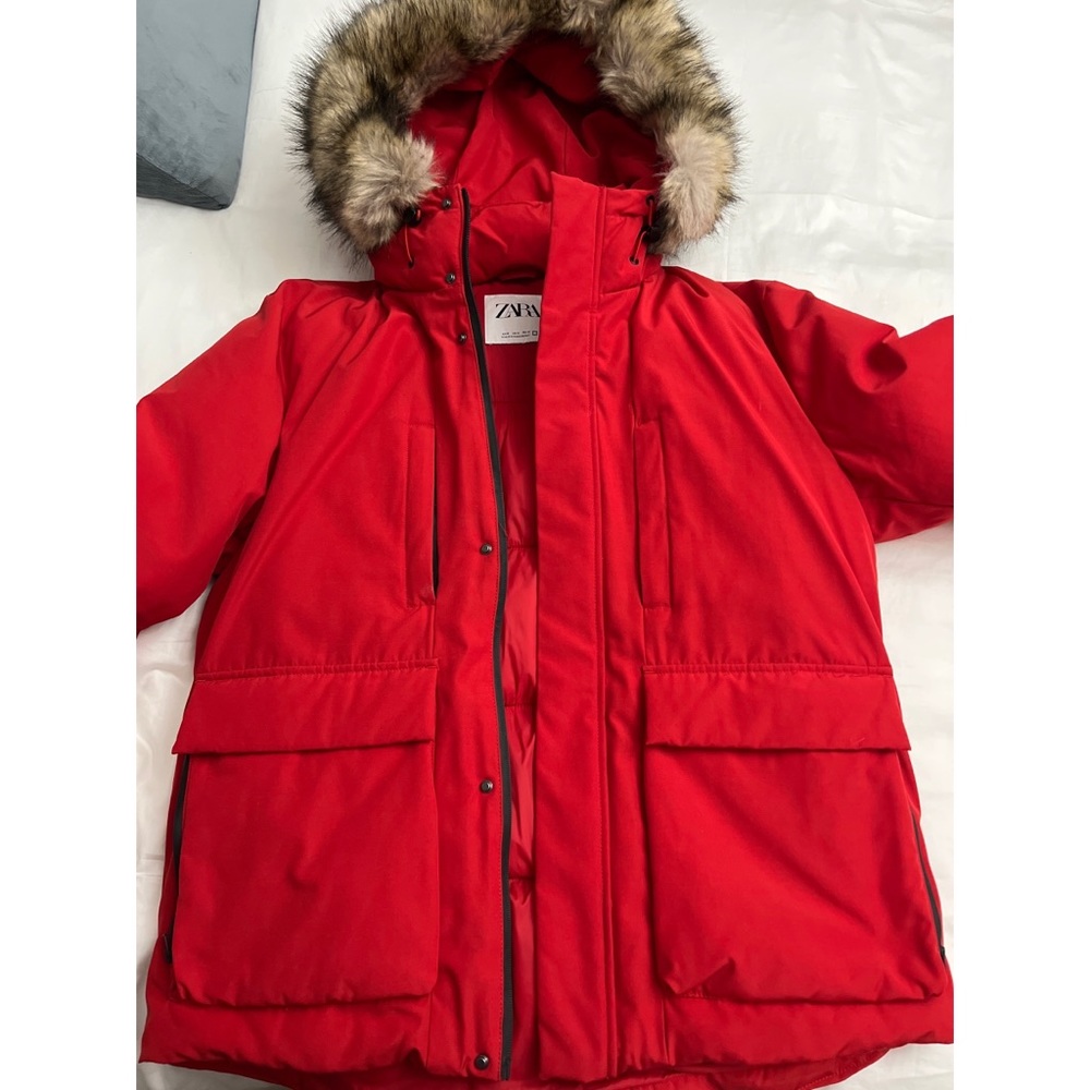 Red Zara Parka Coat